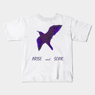 Go Higher with Arise and Soar Quote - with Purple Floral Bird Kids T-Shirt